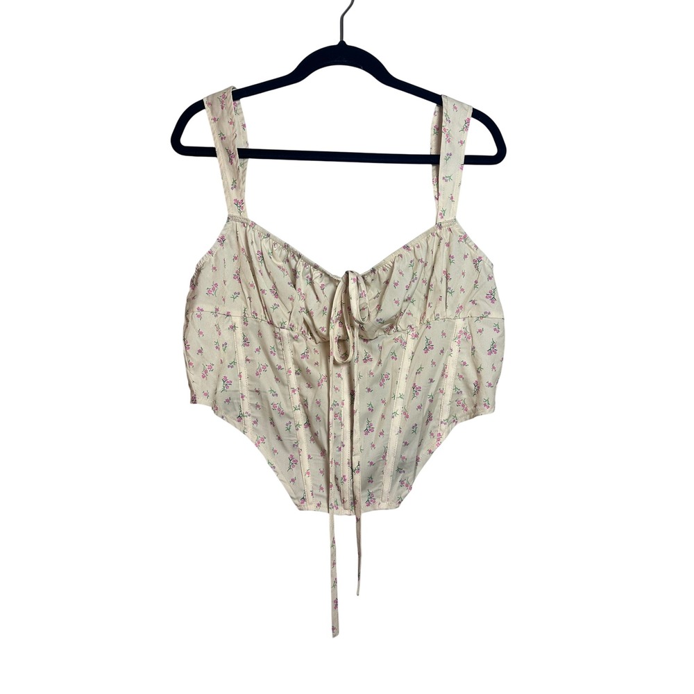 Pretty Little Things Plus Yellow Ditsy Floral Tie Front‎ Corset Top Size 14 NWT